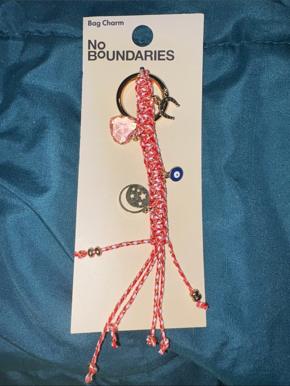 No Boundaries Pink and White Braided Charm Keychain